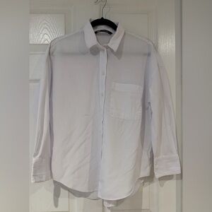 White Zara Classic Cotton Blend Button Down Size M Summer Beach Coastal